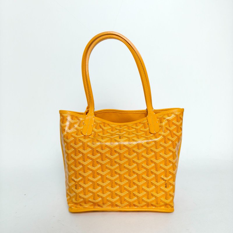 GOYARD Anjou雙面購物袋Mini20黃色牛皮/帆布銀扣牛皮帆布肩背包-0