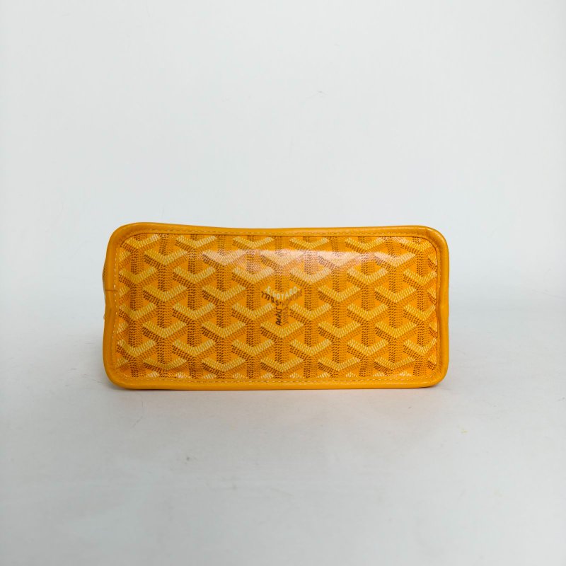 GOYARD Anjou雙面購物袋Mini20黃色牛皮/帆布銀扣牛皮帆布肩背包-4