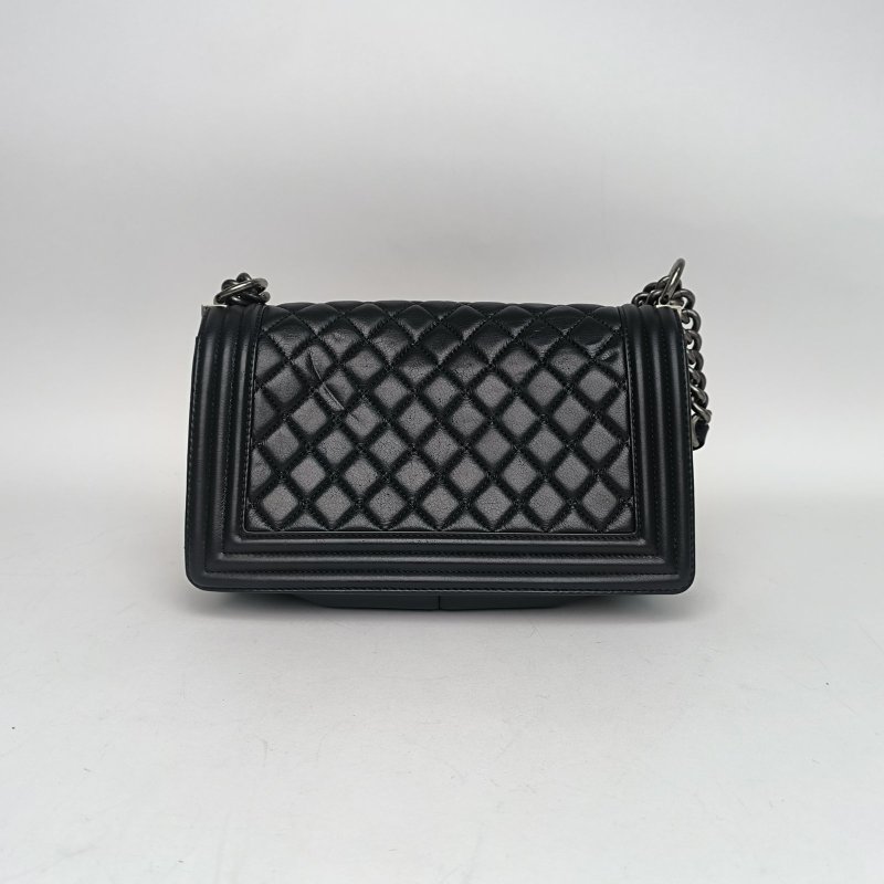 CHANEL Leboy中號25黑色羊皮19開銀扣肩背包-2