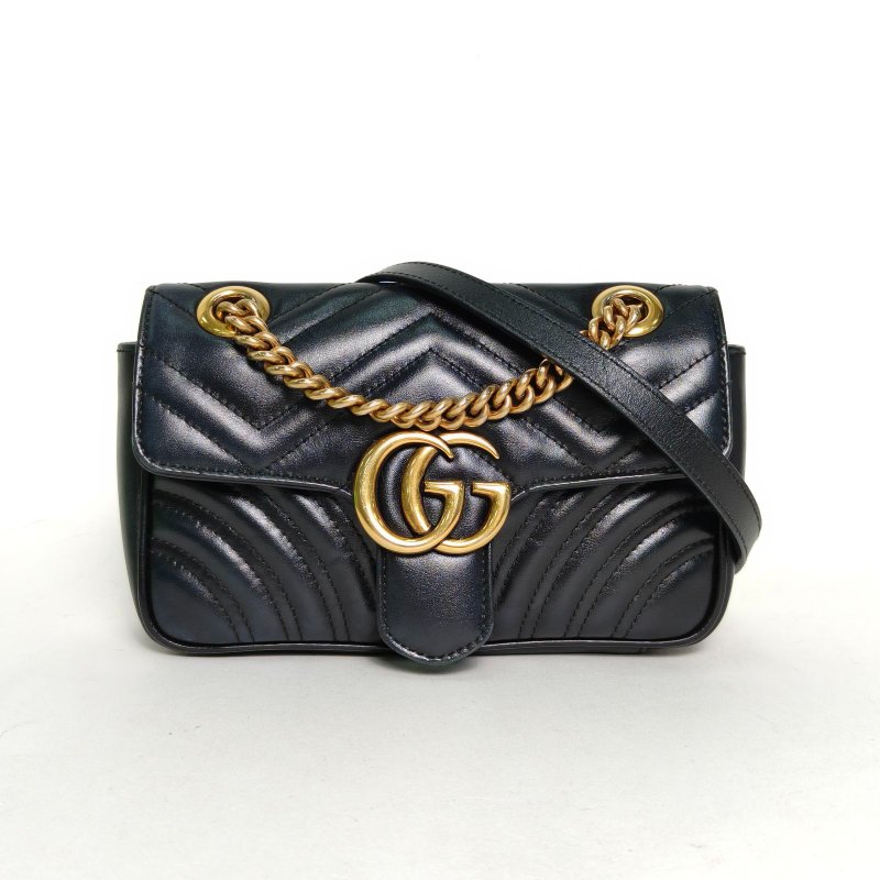 GUCCI GGMarmont肩背包Mini22黑色牛皮金扣肩背包-0