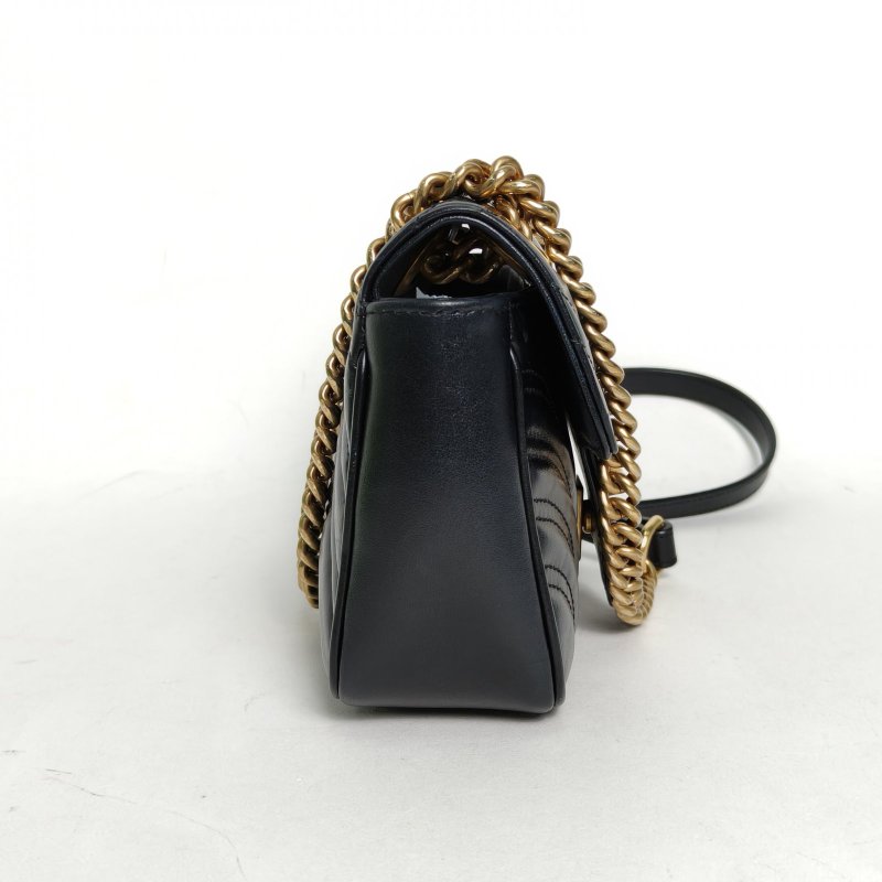 GUCCI GGMarmont肩背包Mini22黑色牛皮金扣肩背包-3