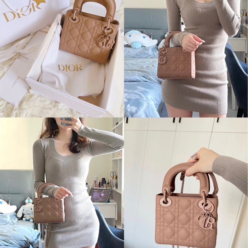 Lady Dior三格磨砂黛妃包 乾燥玫瑰色-5