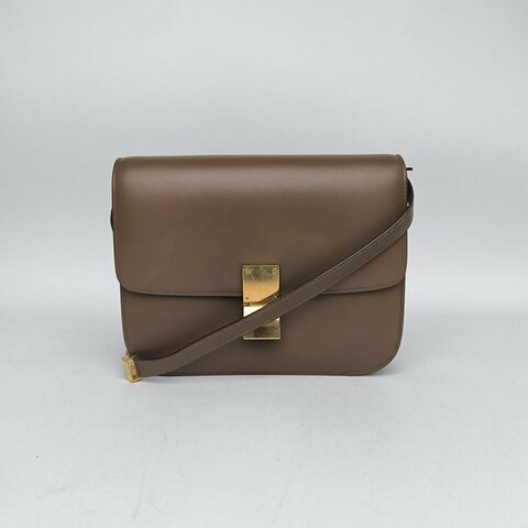 CELINE ClassicBox中號金棕色牛皮金扣肩背包