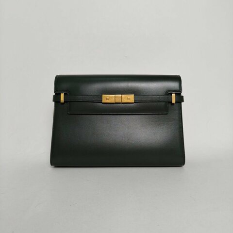 SAINT LAURENT MANHATTAN曼哈頓MANHATTANBOX曼哈頓中號墨綠色牛皮金扣肩背包