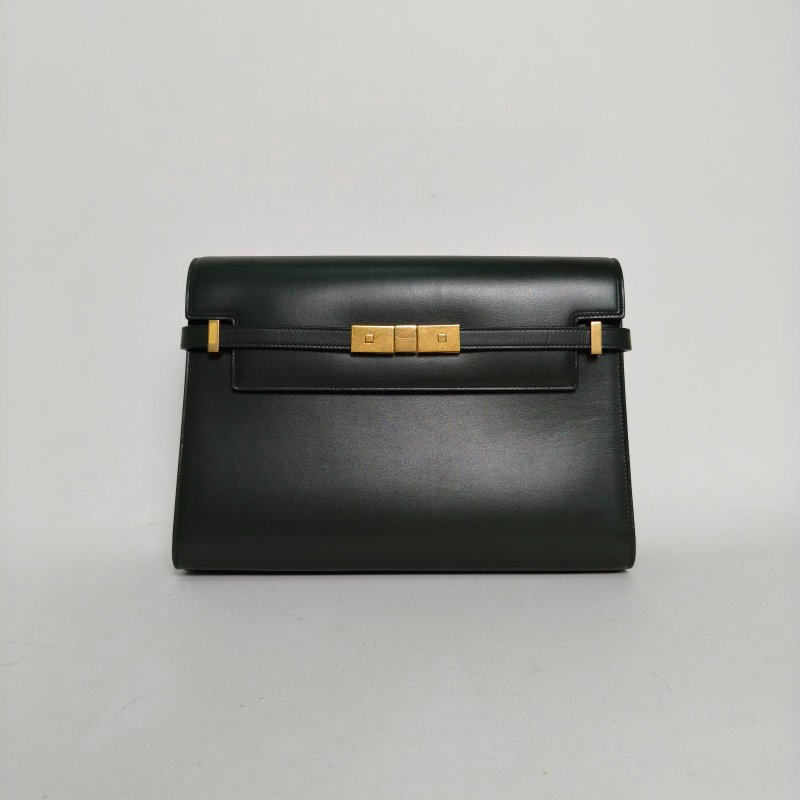 SAINT LAURENT MANHATTAN曼哈頓MANHATTANBOX曼哈頓中號墨綠色牛皮金扣肩背包-0