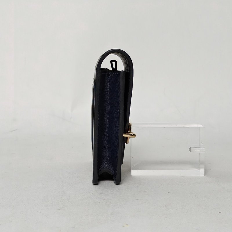 HERMES Roulis豬鼻子Slim錢包2Z午夜藍EC皮U刻金扣肩背包-1