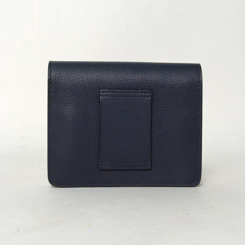 HERMES Roulis豬鼻子Slim錢包2Z午夜藍EC皮U刻金扣肩背包-2