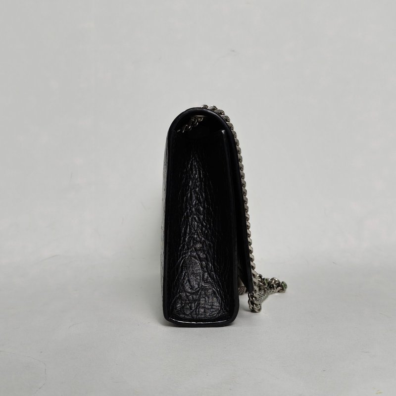 SAINT LAURENT KATE中號24鱷魚壓紋流蘇黑色牛皮銀扣肩背包-1