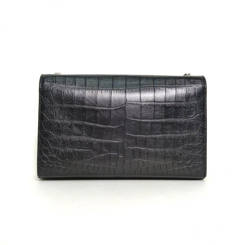 SAINT LAURENT KATE中號24鱷魚壓紋流蘇黑色牛皮銀扣肩背包-2