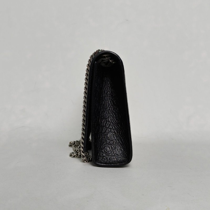 SAINT LAURENT KATE中號24鱷魚壓紋流蘇黑色牛皮銀扣肩背包-3