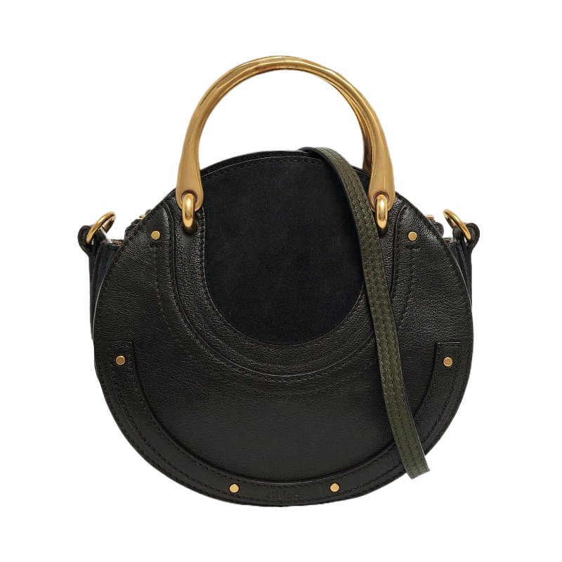 Chloé Pixie深綠色牛皮鉚釘單肩包 金色五金 可拆卸肩帶-0