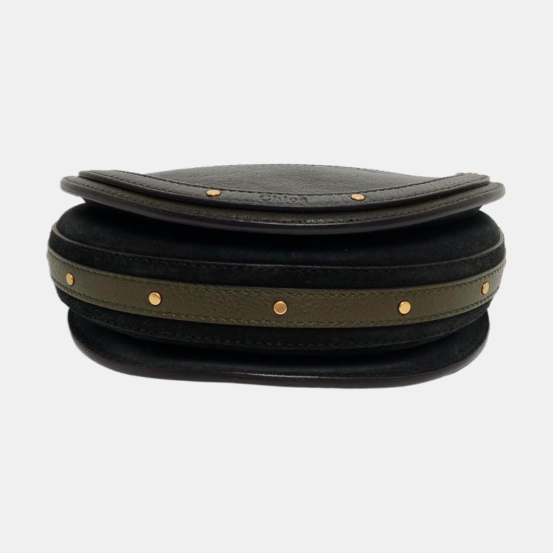 Chloé Pixie深綠色牛皮鉚釘單肩包 金色五金 可拆卸肩帶-5