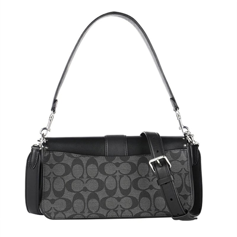 【COACH】拼接皮革馬車LOGO兩用包-黑色-1