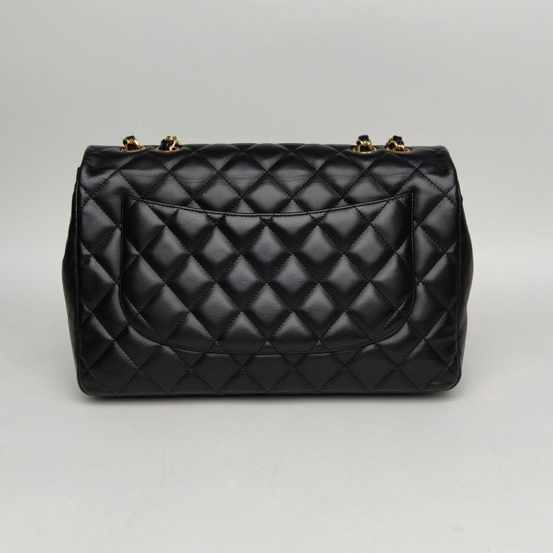 CHANEL CF口蓋包單蓋JUMBO30黑色羊皮13開金扣肩背包-2