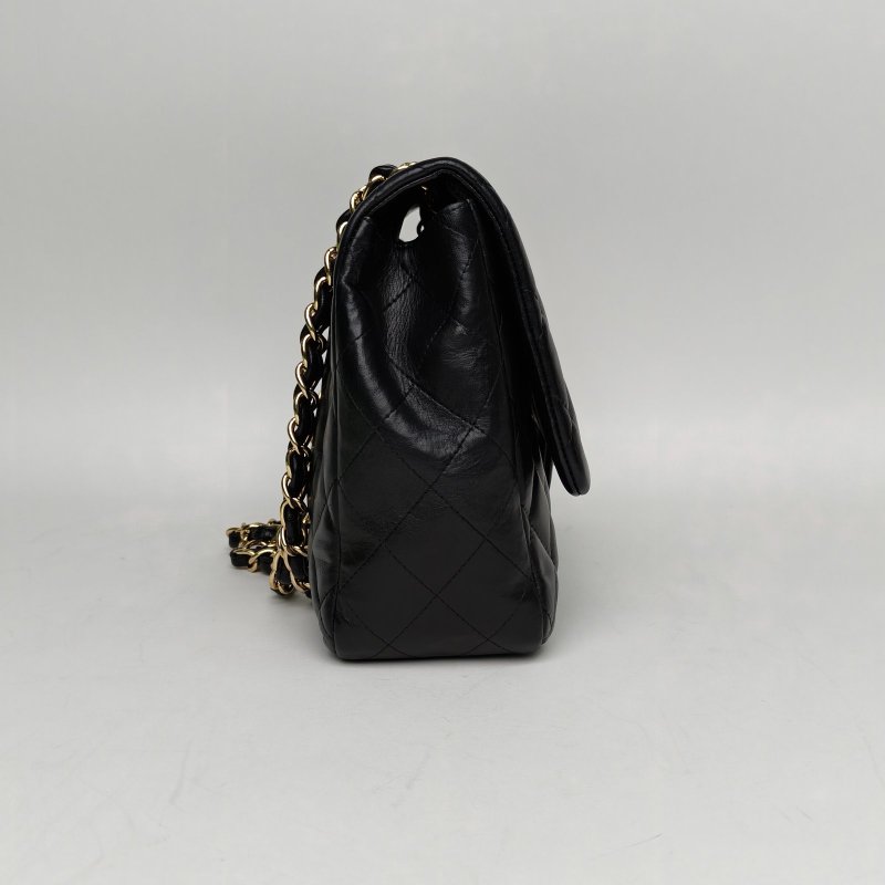 CHANEL CF口蓋包單蓋JUMBO30黑色羊皮13開金扣肩背包-3