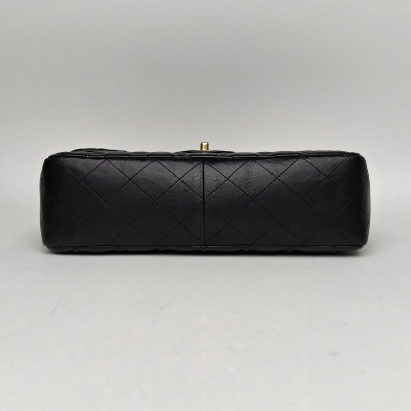 CHANEL CF口蓋包單蓋JUMBO30黑色羊皮13開金扣肩背包-4