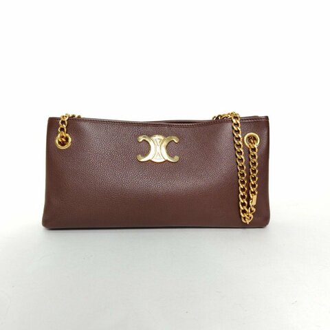 CELINE 烏木色牛皮金扣Newspaperbag凱旋門鏈條包肩背包