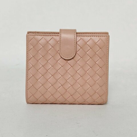 BOTTEGA VENETA 粉色羊皮短錢包肩背包