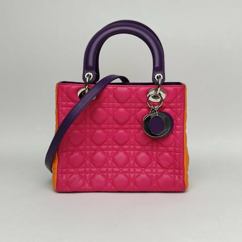 DIOR Lady戴妃包五格拼色羊皮銀扣2011肩背包