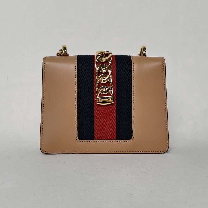 GUCCI Sylvie塞爾維亞絲帶包Mini19棕色牛皮金扣肩背包-2