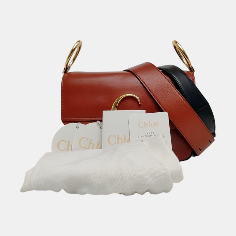 Chloé C 小號紅色牛皮單肩包 金色五金 2條可拆卸肩帶-7