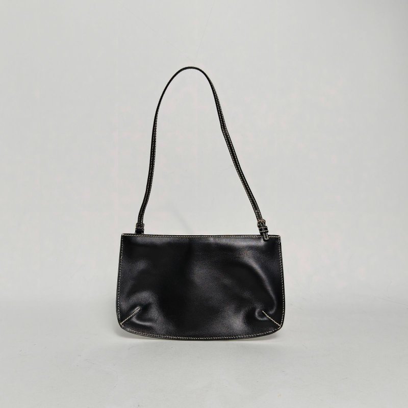 CELINE 黑色牛皮銀扣立體花朵麻將包腋下包肩背包-2