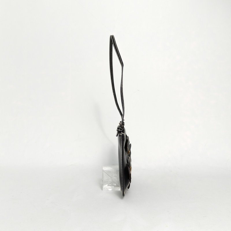 CELINE 黑色牛皮銀扣立體花朵麻將包腋下包肩背包-3