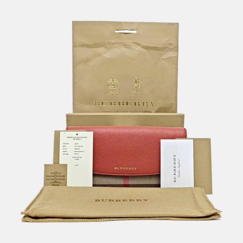 BURBERRY 裸粉色拼接材質錢袋 金色五金-7