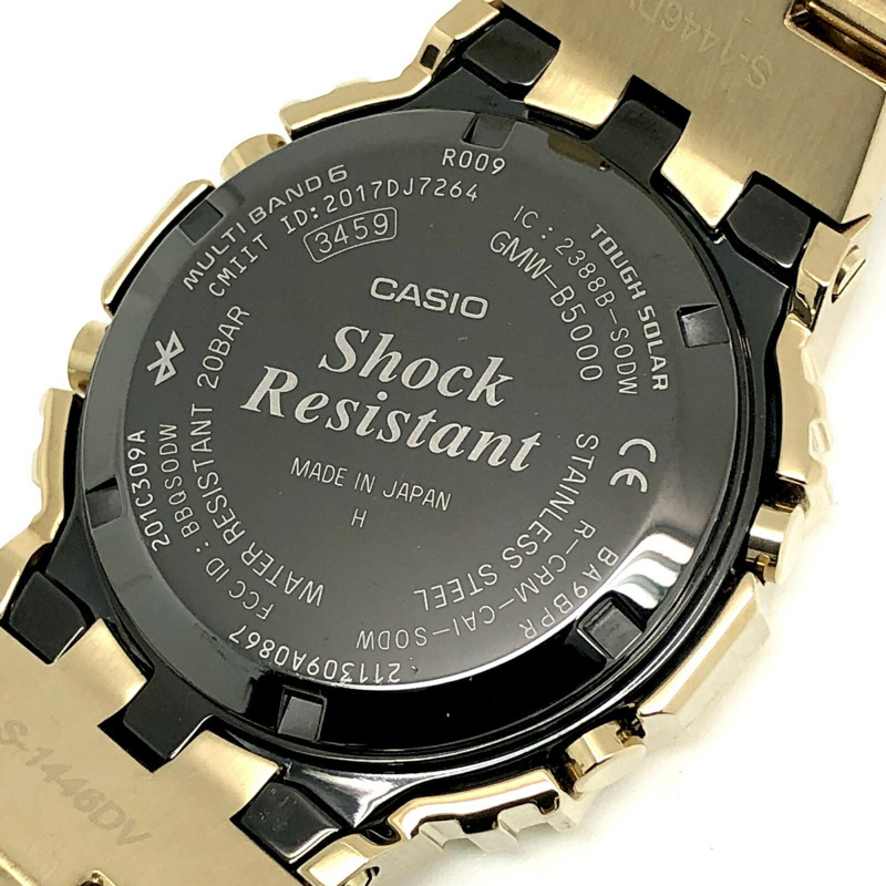 卡西歐 G-SHOCK GMW-B5000GD-9 手錶,全金屬金色,電波校時,太陽能動力,藍牙,手機連接,LED 背光,旋入式後蓋,2018 年 9 月發布,Mikunigaoka 商店,ITMKVKLAEA36-7