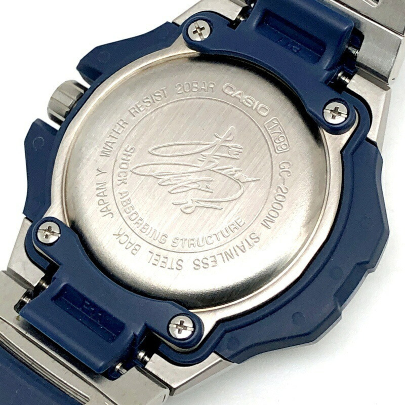 卡西歐 G-SHOCK GC-2000M-2AJO MT-G 松坂大輔簽名合作款腕錶,金屬銀色錶盤搭配藍色指針,2000 年 3 月發售,三國丘店,ITSNM60UBC78-8
