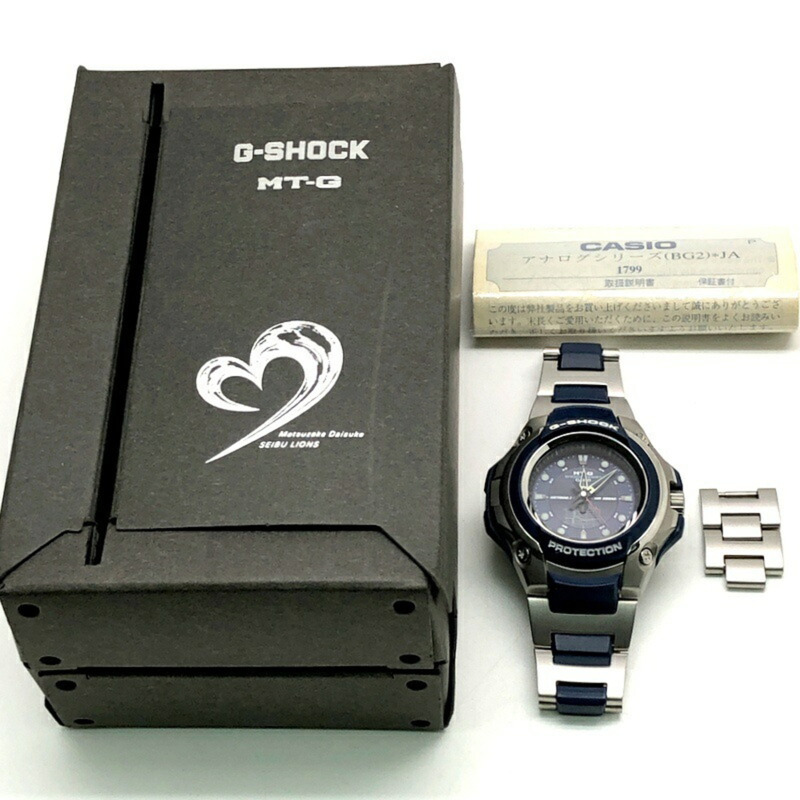 卡西歐 G-SHOCK GC-2000M-2AJO MT-G 松坂大輔簽名合作款腕錶,金屬銀色錶盤搭配藍色指針,2000 年 3 月發售,三國丘店,ITSNM60UBC78-9