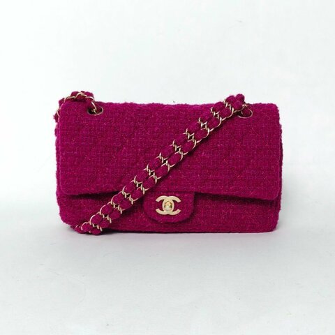 CHANEL CF口蓋包中號25.5紫色毛呢13開金扣肩背包