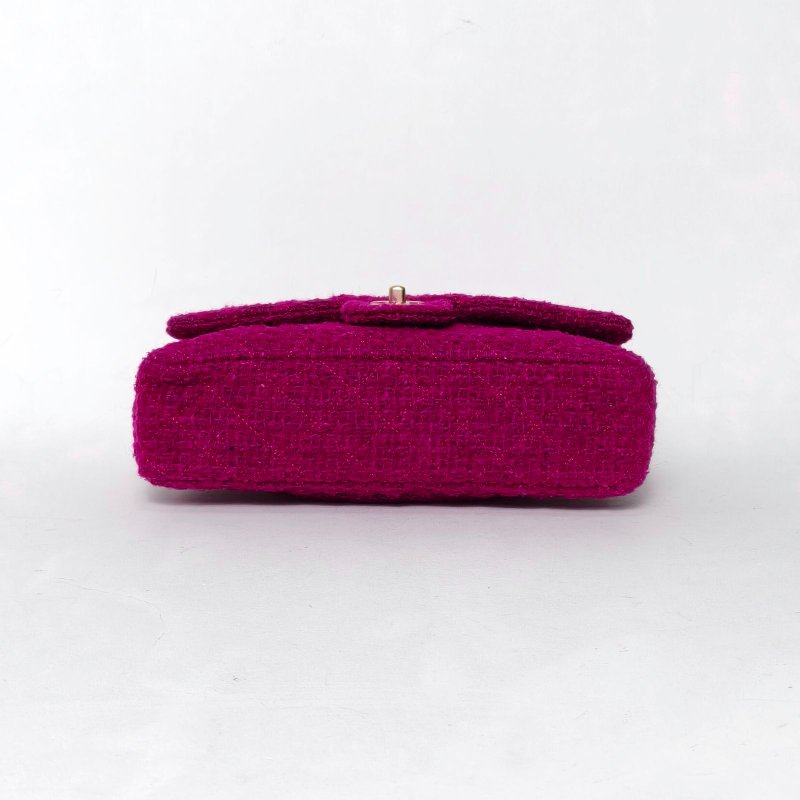 CHANEL CF口蓋包中號25.5紫色毛呢13開金扣肩背包-4