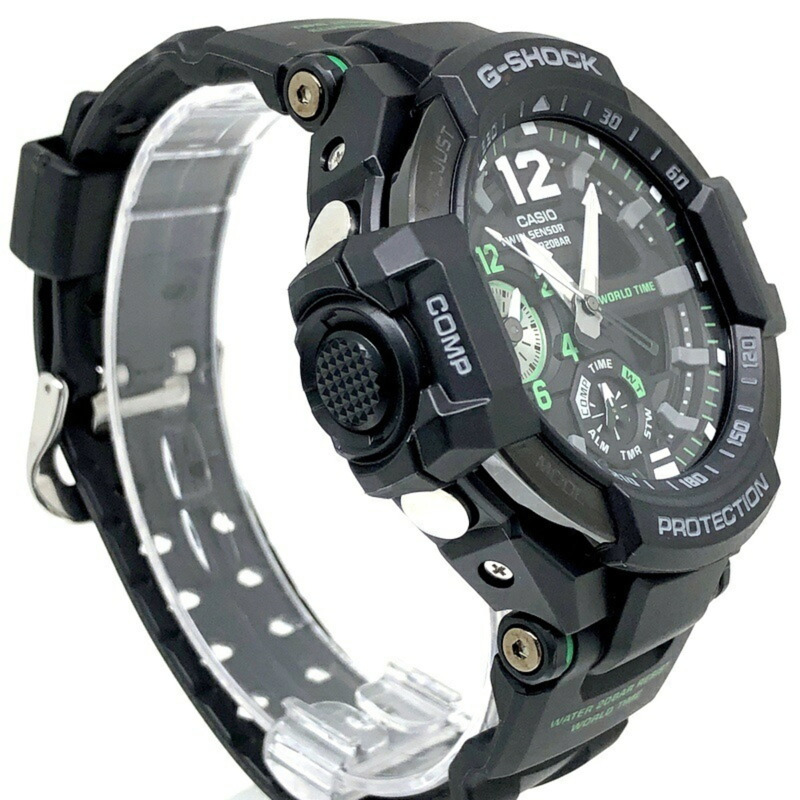 Casio G-SHOCK GA-1100-1A3 GRAVITYMASTER 手錶，配備雙感應器、指南針、溫度測量、世界時間、高亮度 LED 照明，黑色/綠色指針/數字雙顯，2015 年 4 月發布，Mikunigaoka 商店，IT008WMV71LO-1