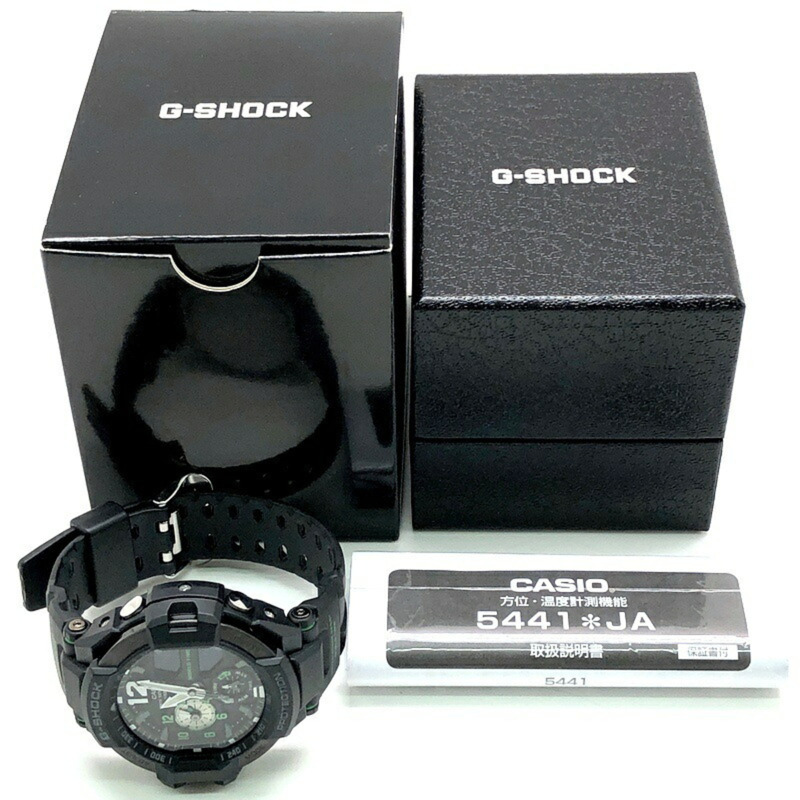 Casio G-SHOCK GA-1100-1A3 GRAVITYMASTER 手錶，配備雙感應器、指南針、溫度測量、世界時間、高亮度 LED 照明，黑色/綠色指針/數字雙顯，2015 年 4 月發布，Mikunigaoka 商店，IT008WMV71LO-9