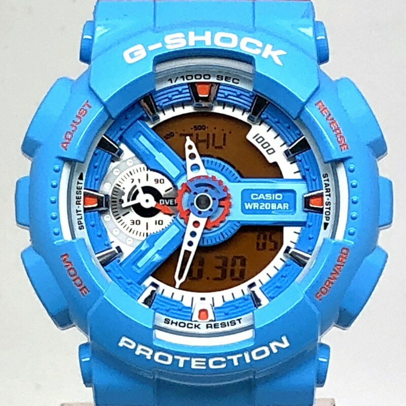 卡西歐 G-SHOCK GA-110NC-2A 手錶，大錶盤，淺藍色和橙色配色，指針/數字雙顯，2015 年 10 月發售，Mikunigaoka 商店，ITSREH0ZFYNU-0