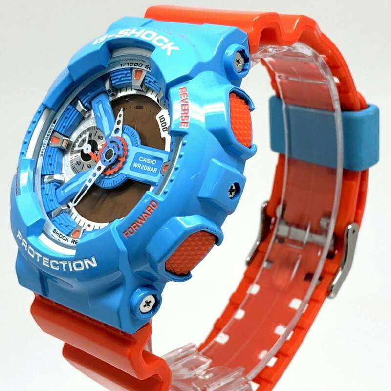 卡西歐 G-SHOCK GA-110NC-2A 手錶，大錶盤，淺藍色和橙色配色，指針/數字雙顯，2015 年 10 月發售，Mikunigaoka 商店，ITSREH0ZFYNU-2