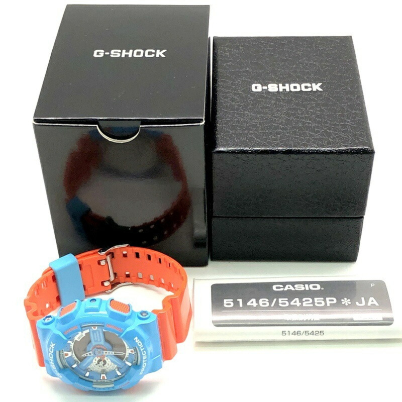 卡西歐 G-SHOCK GA-110NC-2A 手錶，大錶盤，淺藍色和橙色配色，指針/數字雙顯，2015 年 10 月發售，Mikunigaoka 商店，ITSREH0ZFYNU-9