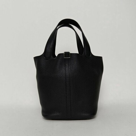 HERMES Picotin22菜籃子89黑色TC皮Y刻銀扣肩背包