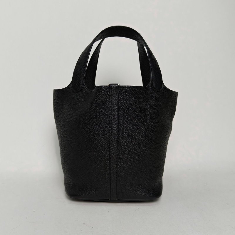 HERMES Picotin22菜籃子89黑色TC皮Y刻銀扣肩背包-2