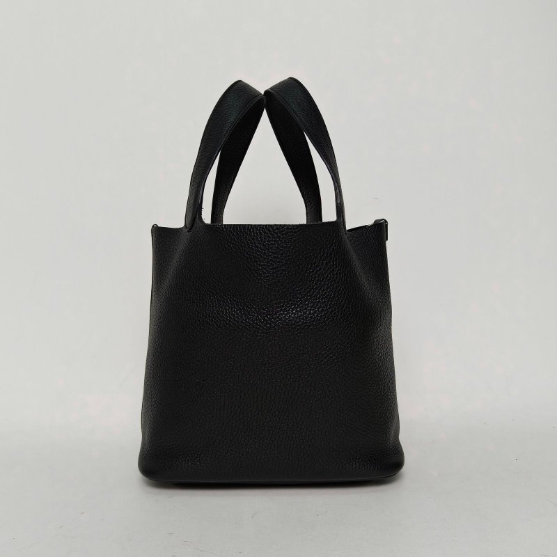 HERMES Picotin22菜籃子89黑色TC皮Y刻銀扣肩背包-3