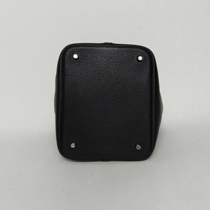 HERMES Picotin22菜籃子89黑色TC皮Y刻銀扣肩背包-4