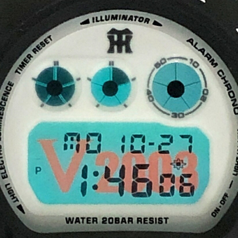 卡西歐 G-SHOCK DW-6900BHTGV-9 手錶,阪神虎隊 2003 年冠軍聯名款,黑白配色,錯版商品,2003 年 12 月發售,三國丘店,ITNKI89SDAV4-8