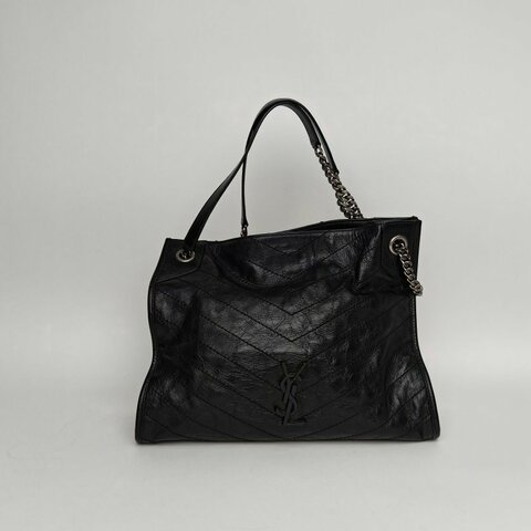 SAINT LAURENT NikiMediumShopping購物袋中號33黑色牛皮銀扣肩背包