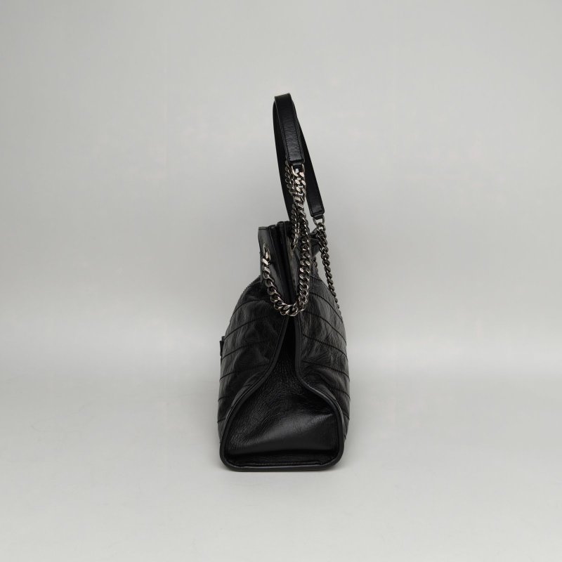 SAINT LAURENT NikiMediumShopping購物袋中號33黑色牛皮銀扣肩背包-1