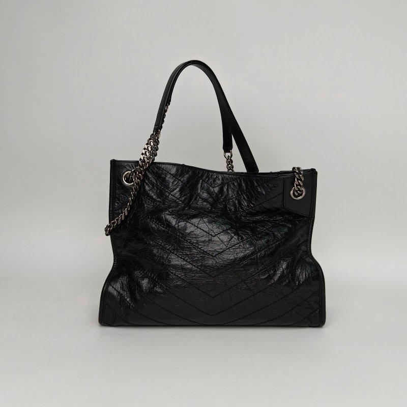 SAINT LAURENT NikiMediumShopping購物袋中號33黑色牛皮銀扣肩背包-2