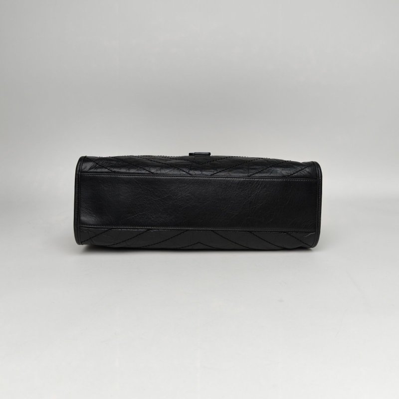 SAINT LAURENT NikiMediumShopping購物袋中號33黑色牛皮銀扣肩背包-4