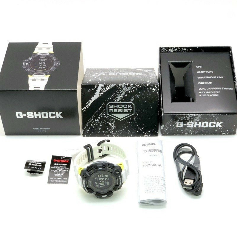 卡西歐 G-SHOCK G-SQUAD 智慧手錶 GBD-H1000-1A7,配備藍牙、GPS、光學感測器、加速度計、心率監測、USB 充電、太陽能輔助充電和 FIRSTBEAT 訓練分析功能。 2020 年 5 月發布。可在 Mikunigaoka 商店購買。 ITCOQ0ECIQJ4-9