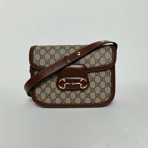 GUCCI Horsebit馬銜扣1955馬鞍包小號25棕色PVC金扣肩背包