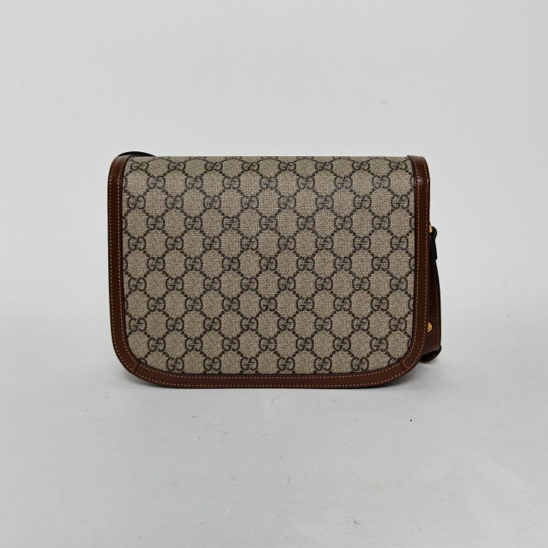 GUCCI Horsebit馬銜扣1955馬鞍包小號25棕色PVC金扣肩背包-2